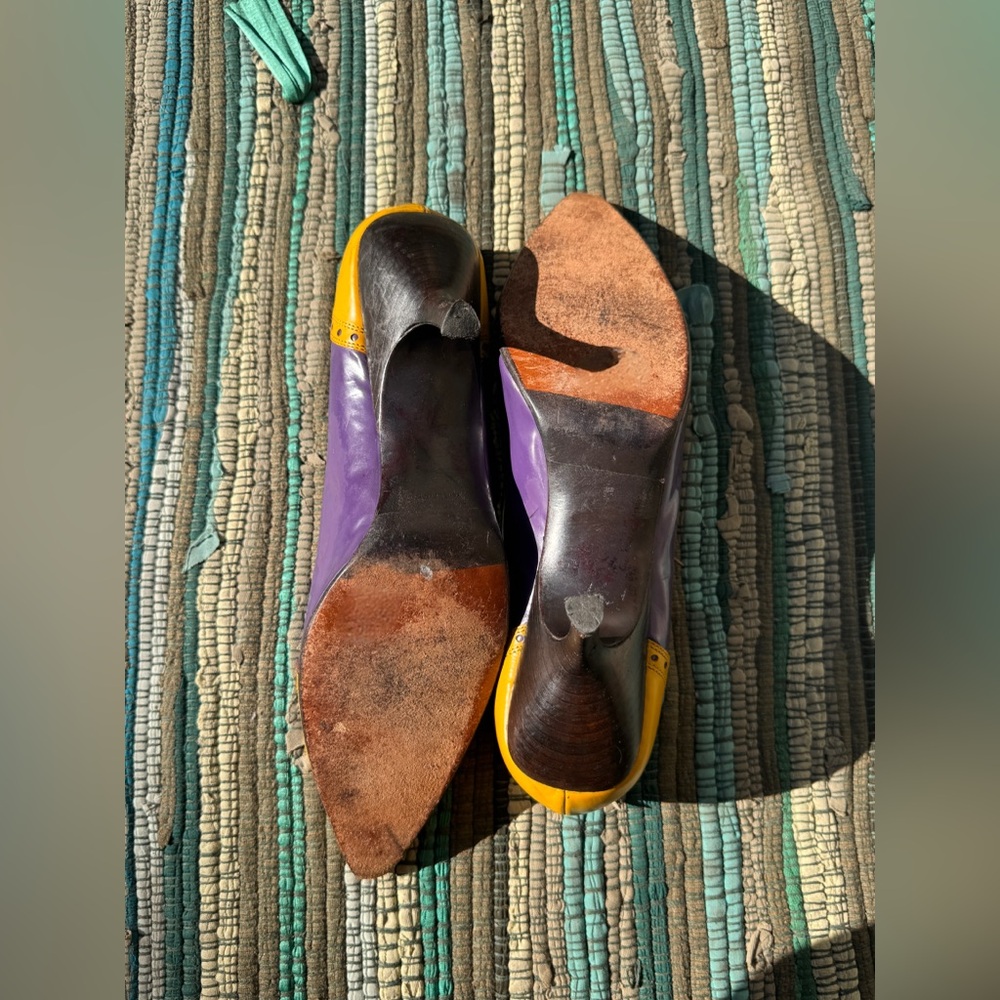 90s Miu Miu Purple and Yellow Colorblock Heels Sz 9 - Picture 9 of 10